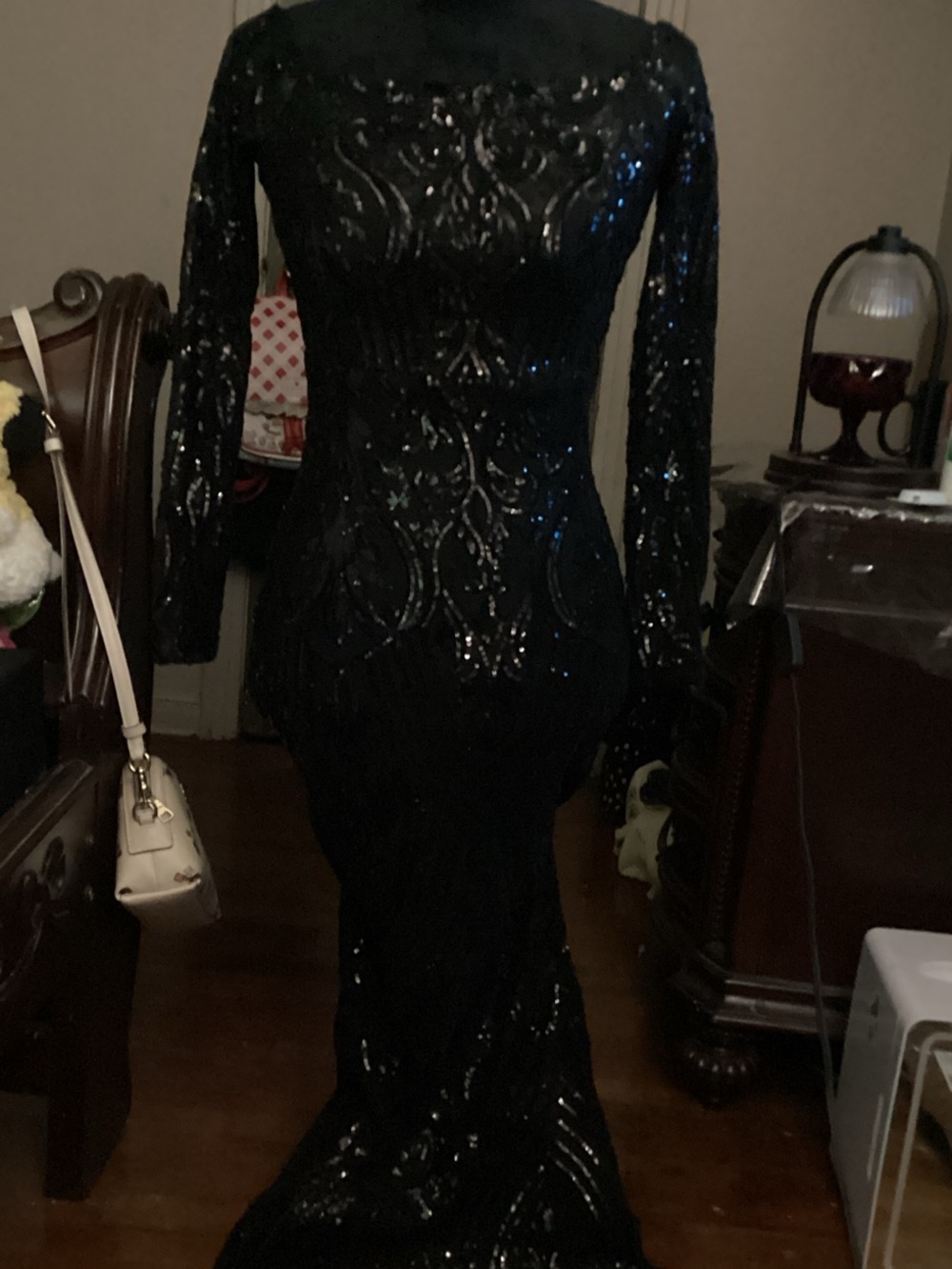 Windsor Black Sequin Long Sleeve Gown